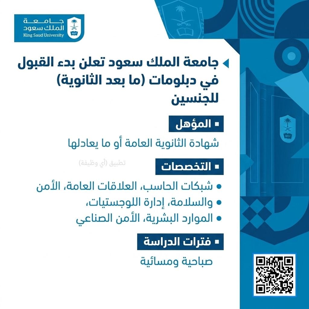 (🔴) جامعة الملك سعود تعلن بدء القبول في دبلومات (ما بعد الثانوية) للجنسين:▪️ المؤهل ( […]