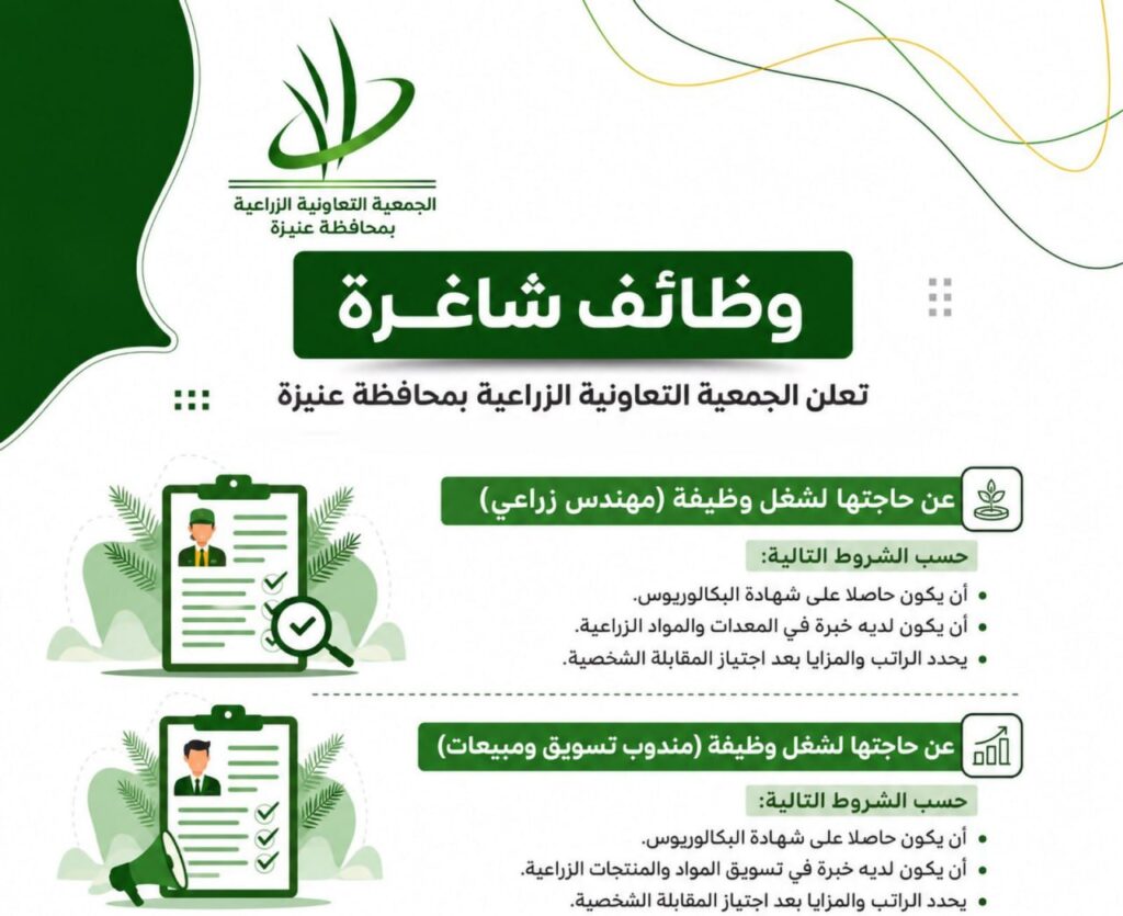 ⚫️ | (وظائف) إدارية وهندسية شاغرة لدى الجمعية التعاونية الزراعية بمحافظة عنيزة لحملة  […]