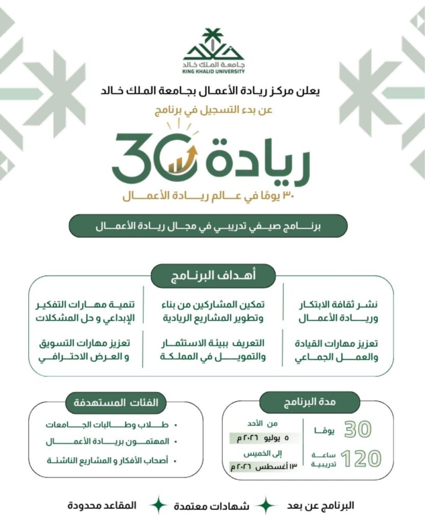 🔴 | (عن بعد – مجاناً) جامعة الملك خالد تعلن بدء التسجيل في برنامج ريادة ٣٠ الصيفي:🌟ع […]