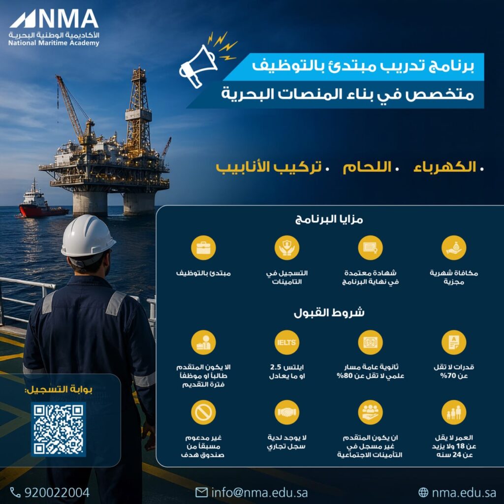 🔥🔴 الأكاديمية الوطنية البحرية | تدريب مبتدئ بالتوظيف متخصص في بناء المنصات البحرية  […]