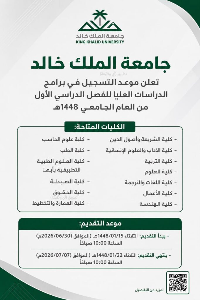 (🔴) هام | جامعة الملك خالد تعلن فتح باب القبول لبرامج الدراسات العليا للعام الجامعي ١ […]
