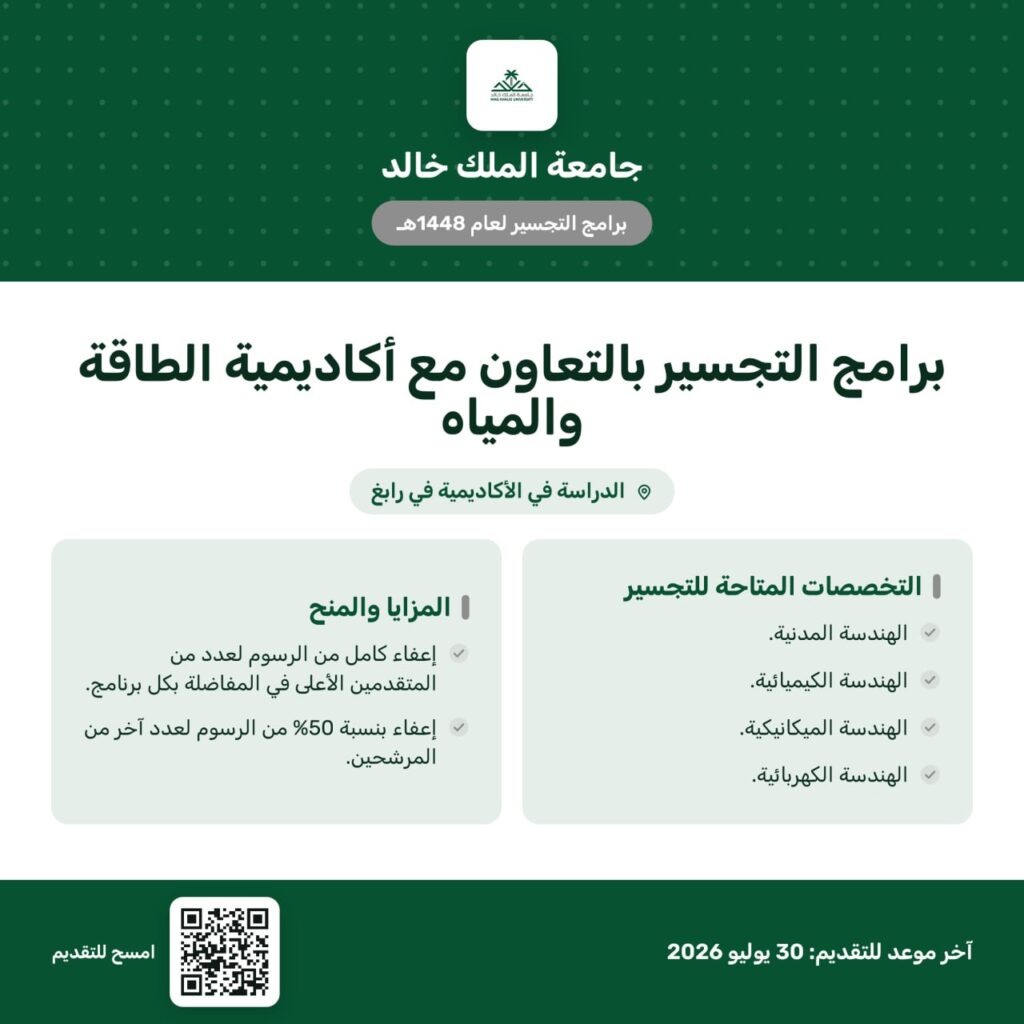 (🔴) جامعة الملك خالد بالتعاون مع أكاديمية الطاقة والمياه، عن فتح باب القبول في برامج  […]