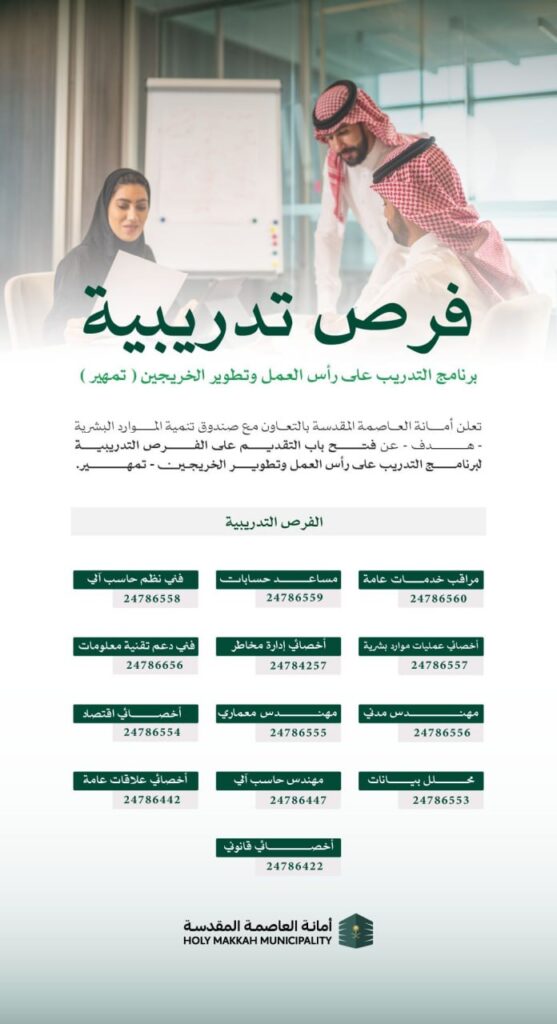 (🔴) أمانة العاصمة المقدسة تعلن فرص تدريبية (رجال / نساء) عبر (تمهير):▪️ هندسة (مدني – […]
