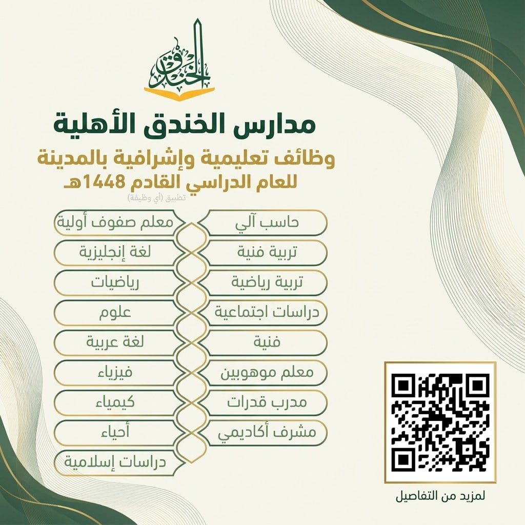 (🔴) وظائف تعليمية وإشرافية (مدارس الخندق بالمدينة المنورة):▪️ التخصصات (لغة عربية، إن […]