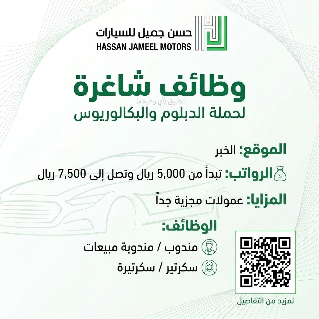 (🔴) توظيف فوري (رواتب تصل ٧,٥٠٠ ريال) لدى (شركة حسن جميل للسيارات بالمنطقة الشرقية) ا […]