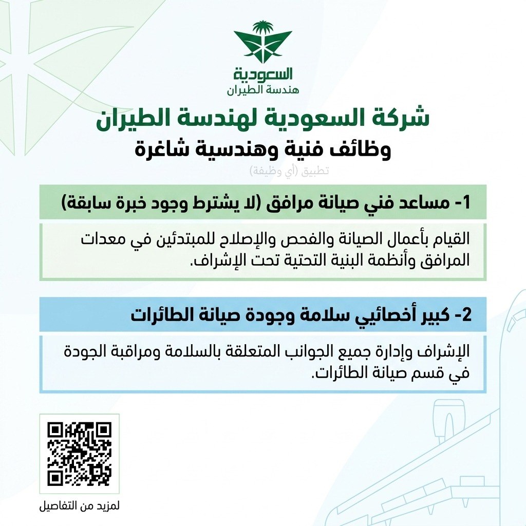 (🔴) وظائف (فنية وهندسية) لدى (شركة السعودية لهندسة الطيران):▪️ مساعد فني صيانة مرافق  […]