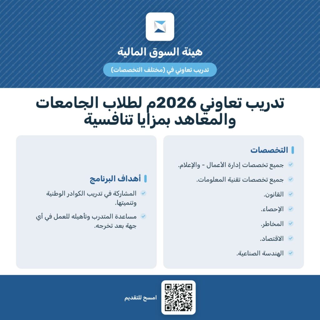 🔴 |هااام:🌟 (برنامج حكومي) هيئة السوق المالية تفتح باب التسجيل على برنامج التدريب الت […]