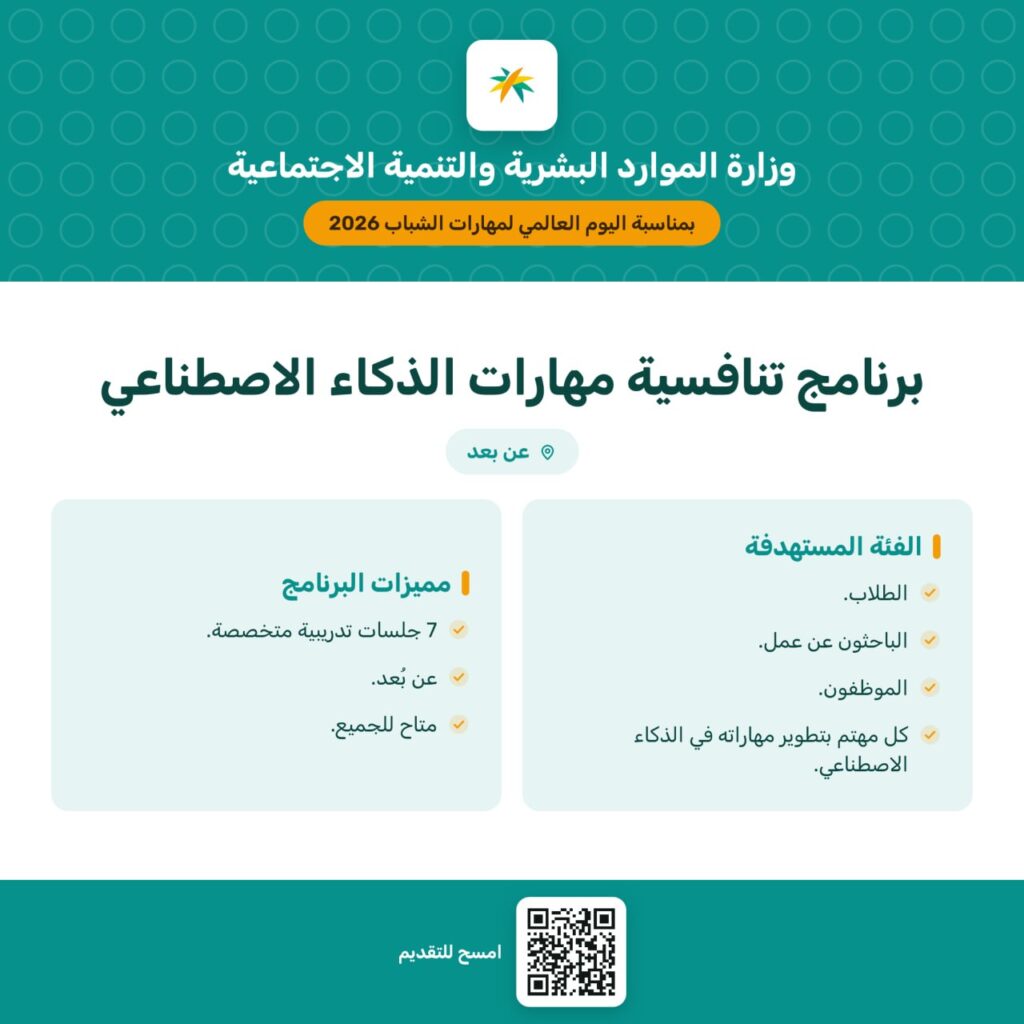 🔴 | (عن بُعد) وزارة الموارد البشرية والتنمية الاجتماعية تعلن عن برنامج تنافسية مهارات […]