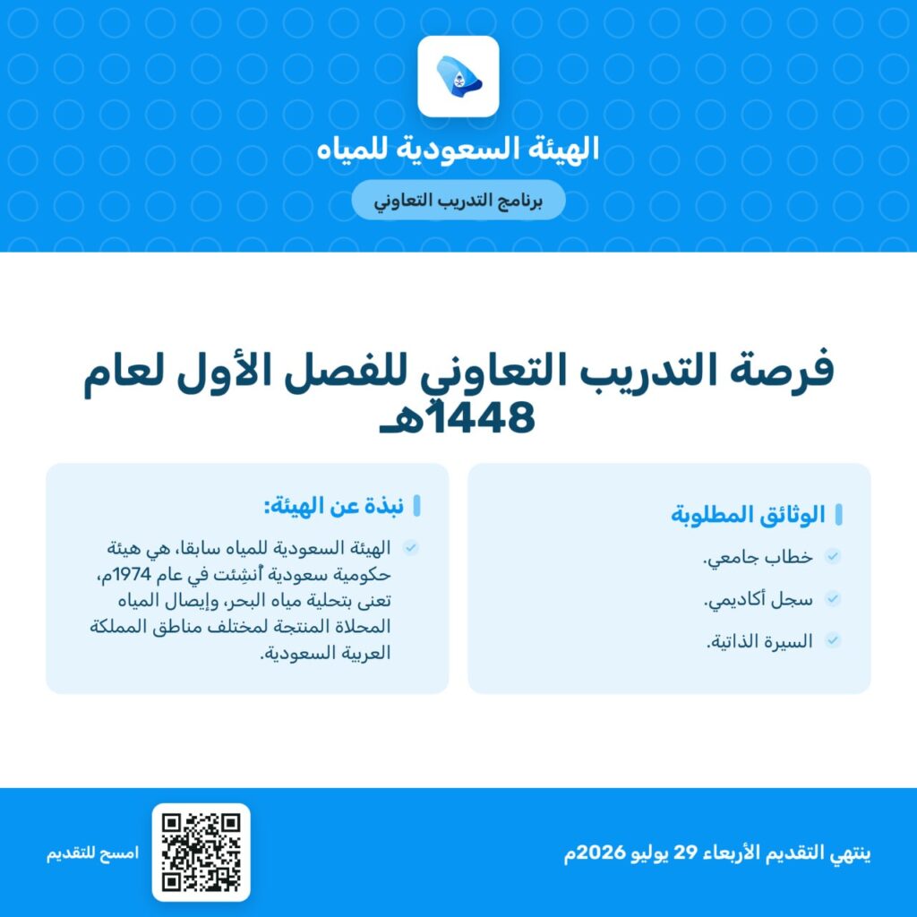 🔴 | الهيئة السعودية للمياه (برنامج التدريب التعاوني):الهيئة السعودية للمياه تعلن فتح  […]