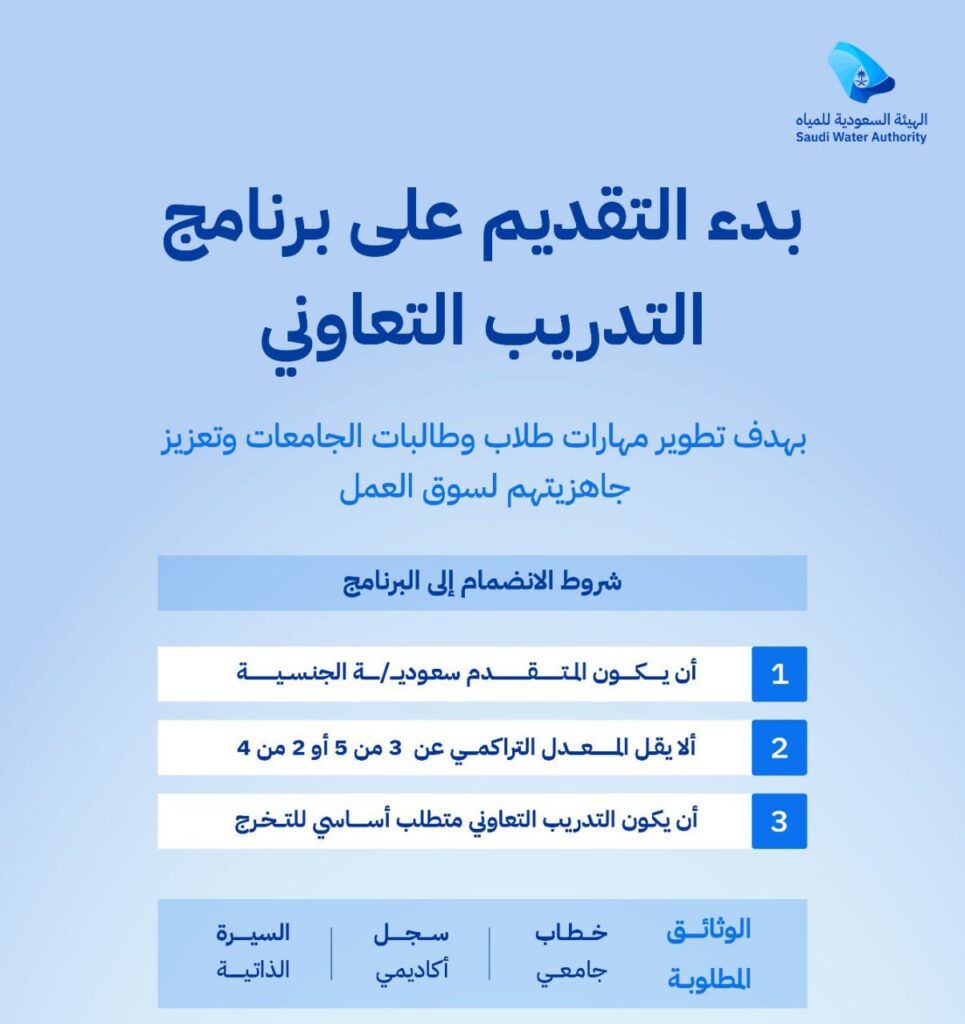 (🔴) الهيئة السعودية للمياه تعلن بدء التقديم في برنامج (التدريب التعاوني):▪️ الفئة الم […]