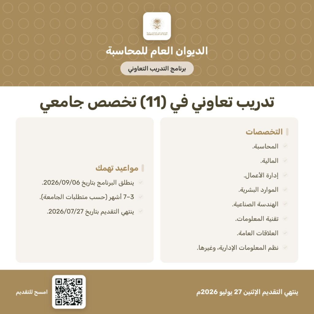 (🔴) هااام: الديوان العام للمحاسبة يُعلن بدء التسجيل في برنامج التدريب التعاوني في (11 […]