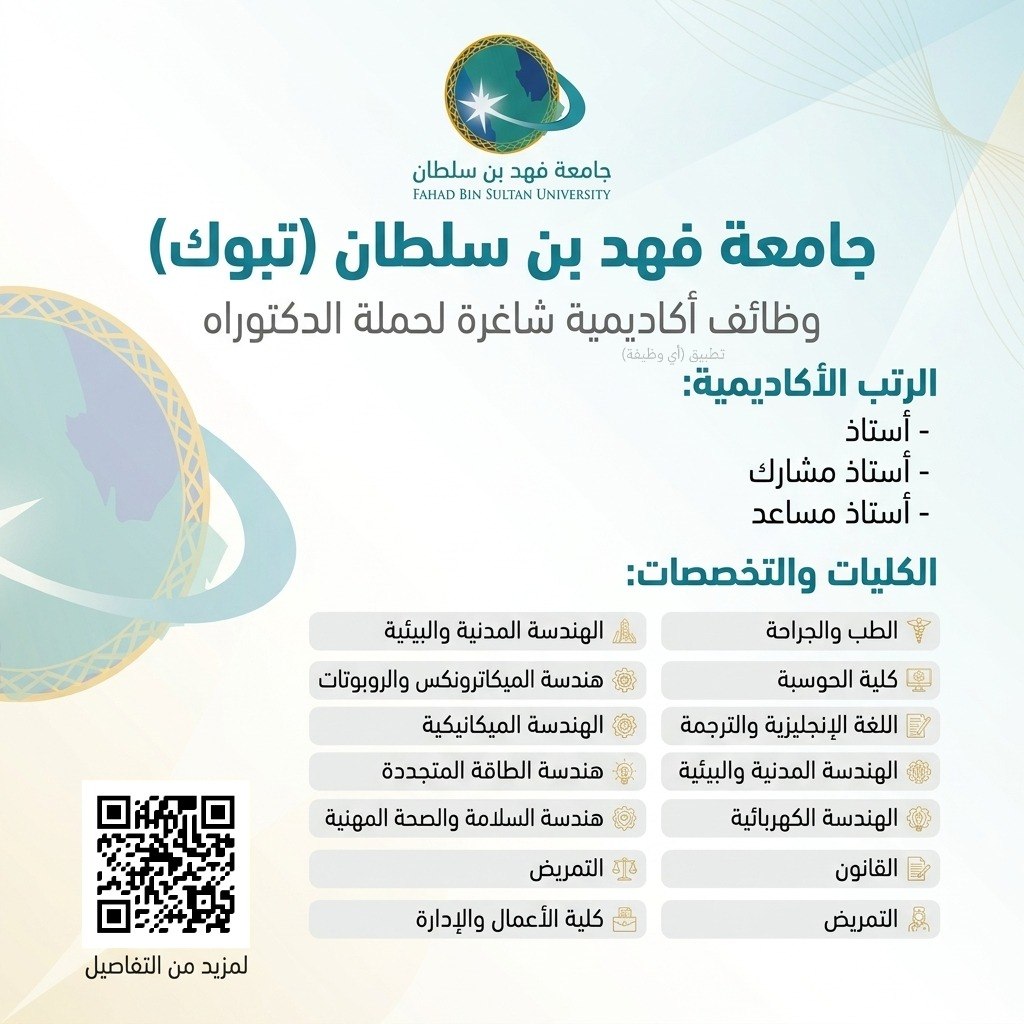 (🔴) وظائف أكاديمية | جامعة فهد بن سلطان بتبوك تعلن طرح وظائف لحملة الدكتوراه للعام ال […]