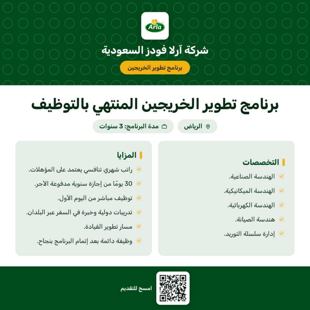 🔴 | شركة آرلا فودز السعودية تعلن بدء التقديم على برنامج (تطوير تطوير الخريجين ٢٠٢٦م)  […]