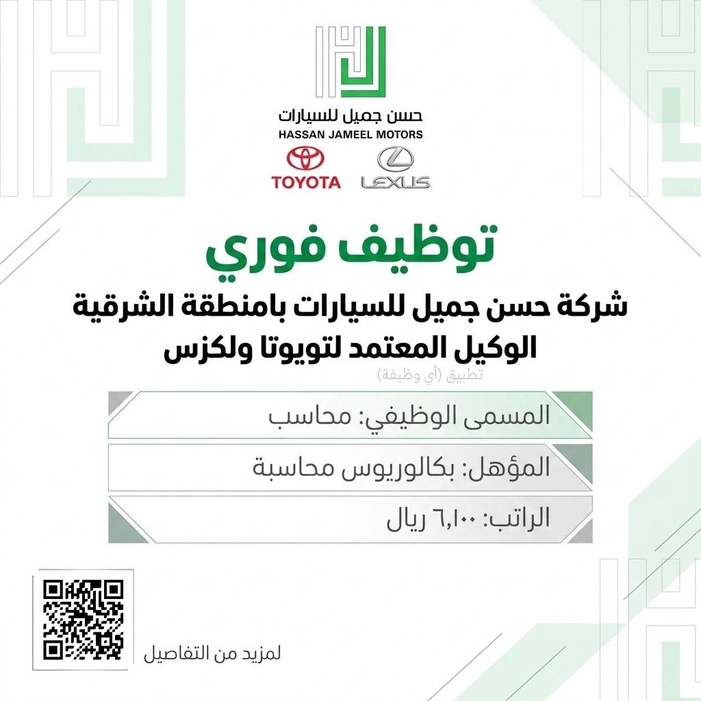 (🔴) توظيف فوري (رواتب ٦,١٠٠ ريال) لدى (شركة حسن جميل للسيارات بالمنطقة الشرقية) الوكي […]