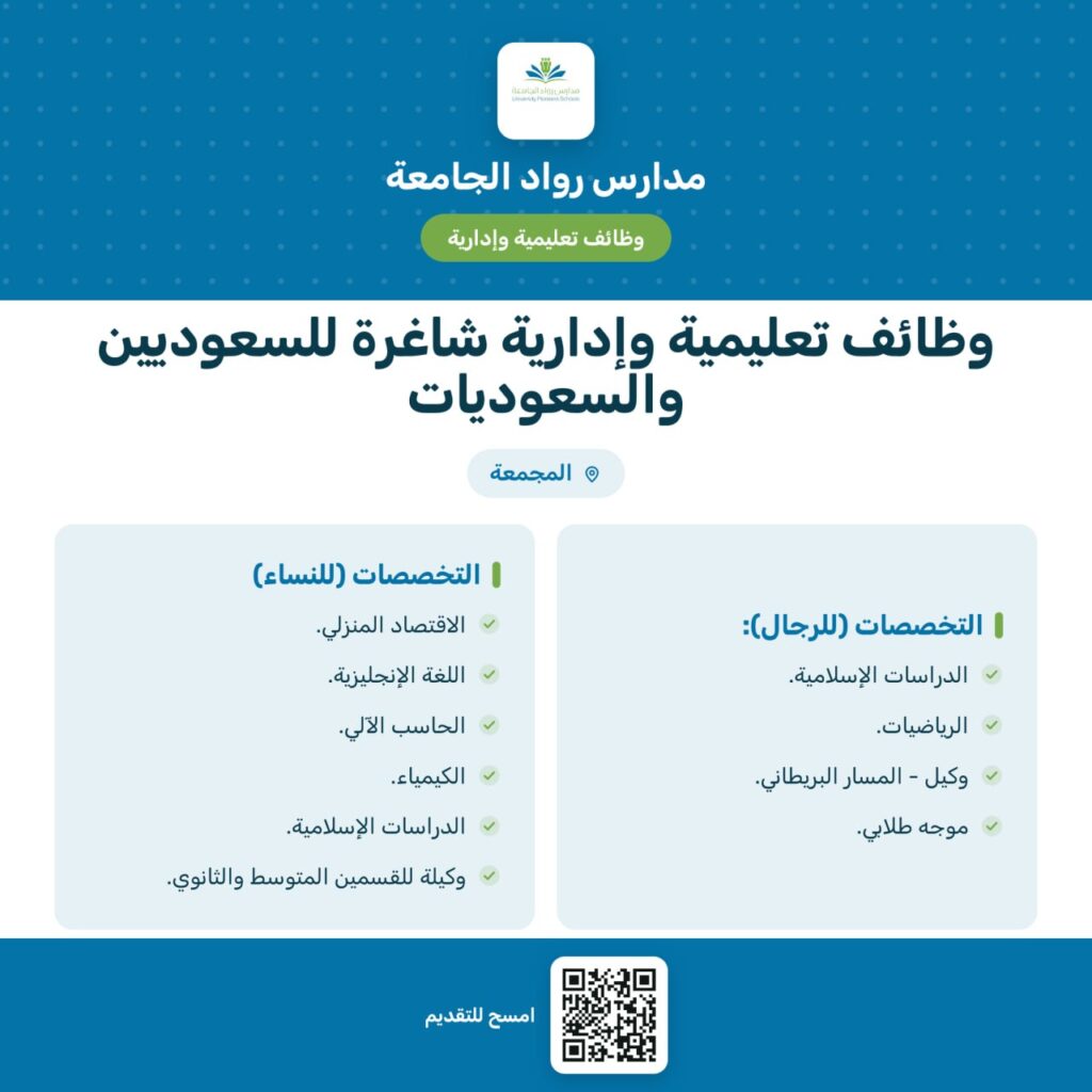 (🔴) وظائف (تعليمية وإدارية) رجال ونساء:مدارس رواد الجامعة تعلن عن وظائف تعليمية وإدار […]