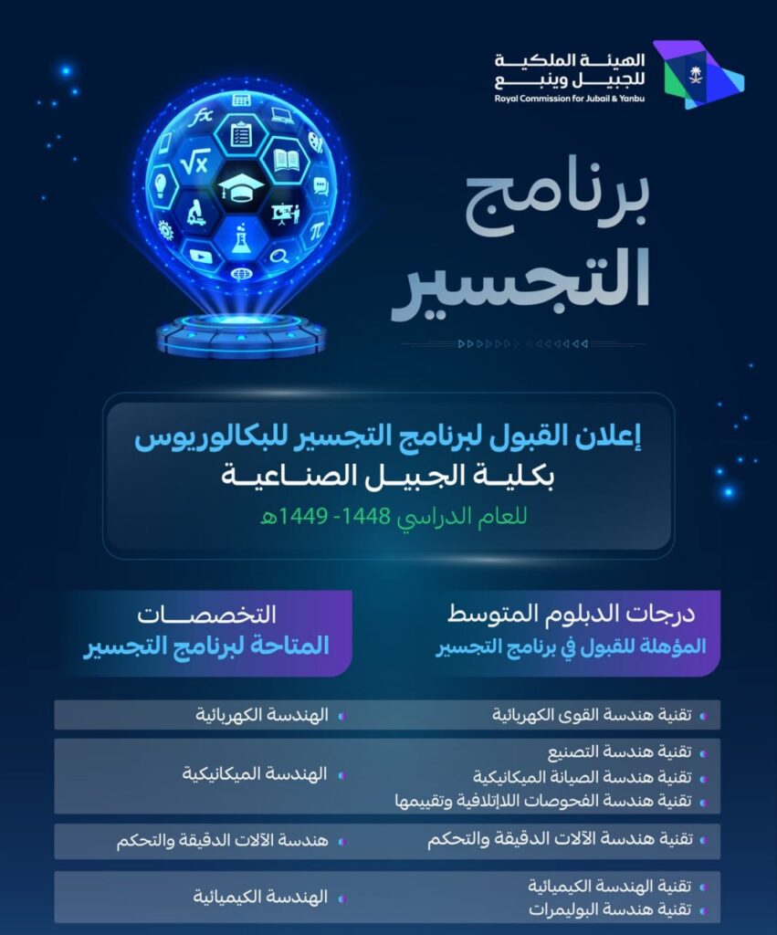 🔴 (برنامج التجسير) كلية الجبيل الصناعية تعلن فتح باب القبول في برنامج التجسير لنيل در […]