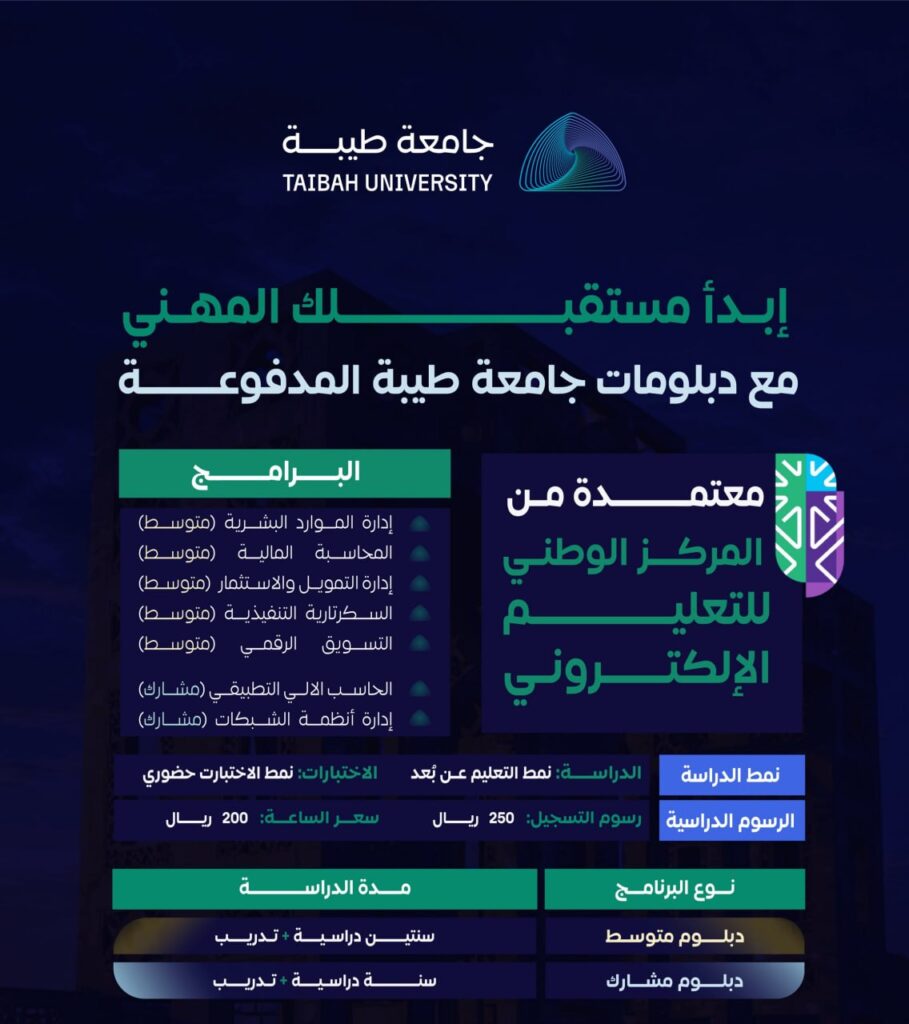 🔴 (عن بُعد) جامعة طيبة تعلن فتح باب القبول في برامج الدبلومات المعتمدة للعام ١٤٤٨هـ: […]
