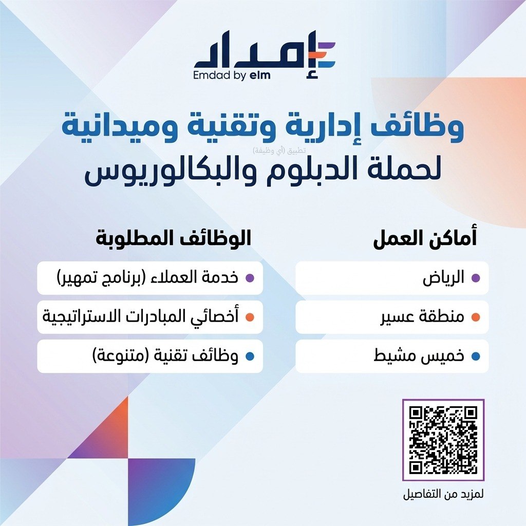 (🔴) وظائف إدارية وتقنية وميدانية وخدمة عملاء لدى (شركة إمداد الخبرات):▪️ الجهة (الممل […]