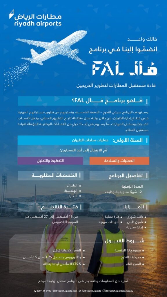 (🔴) مطار الملك خالد يعلن (برنامج قادة مطارات المستقبل) لحديثي التخرج ينتهي بالتوظيف: […]