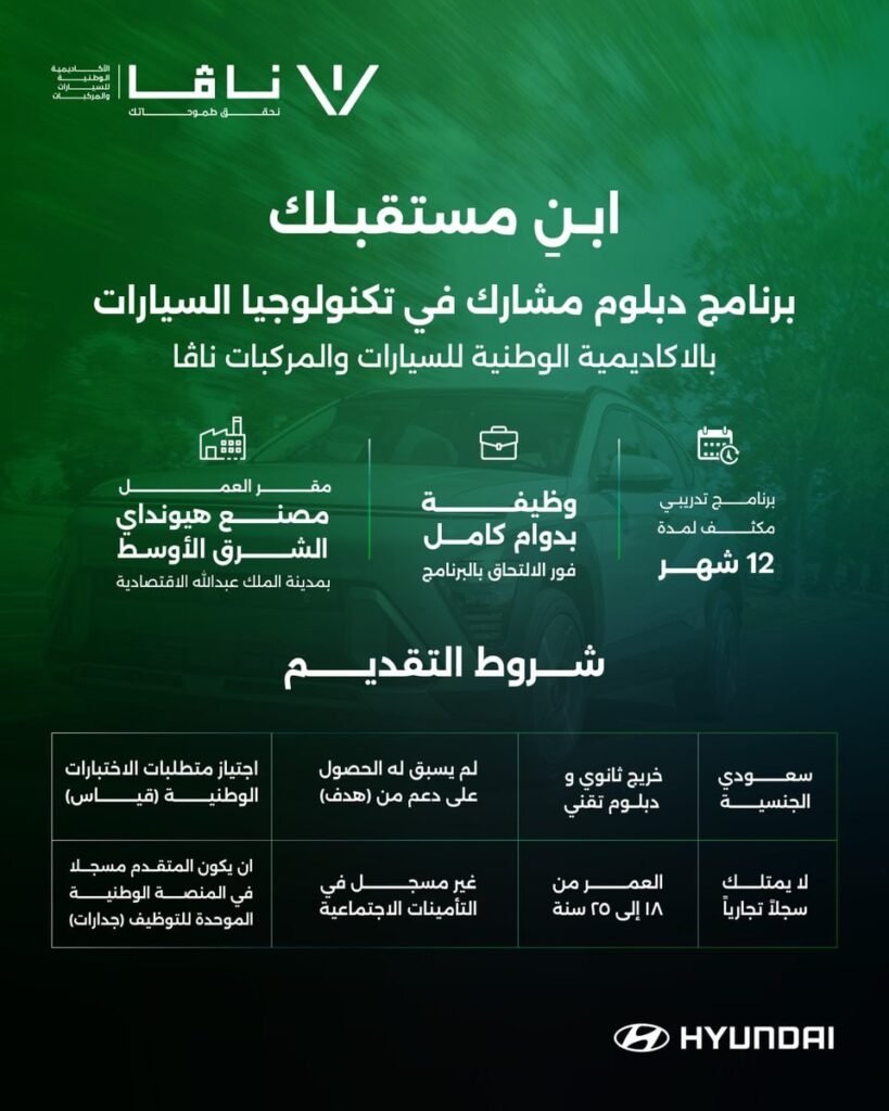 🔥 | توظيف هيونداي لخريجي الثانوية والدبلوم 🇸🇦:🌟عرض وظيفي من اليوم الأول.