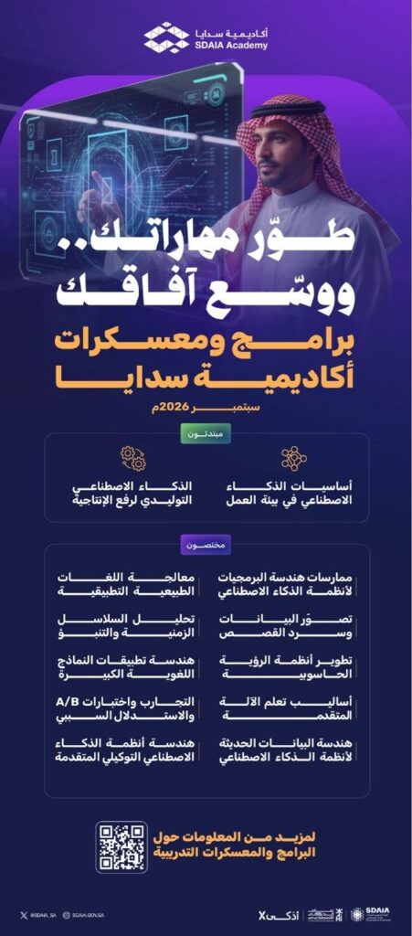 (🤖) أكاديمية سدايا تعلن برامج ومعسكرات تدريبية (في مجالات البيانات والذكاء الاصطناعي) […]