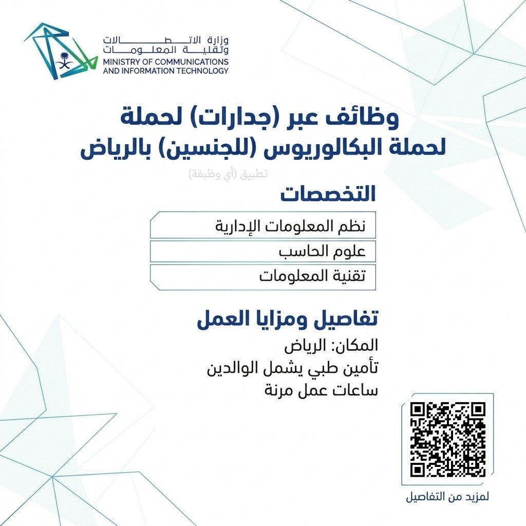 (🔴) وزارة الاتصالات تعلن وظائف عبر (جدارات) لحملة البكالوريوس (للجنسين) بالرياض:⭐️ ا […]