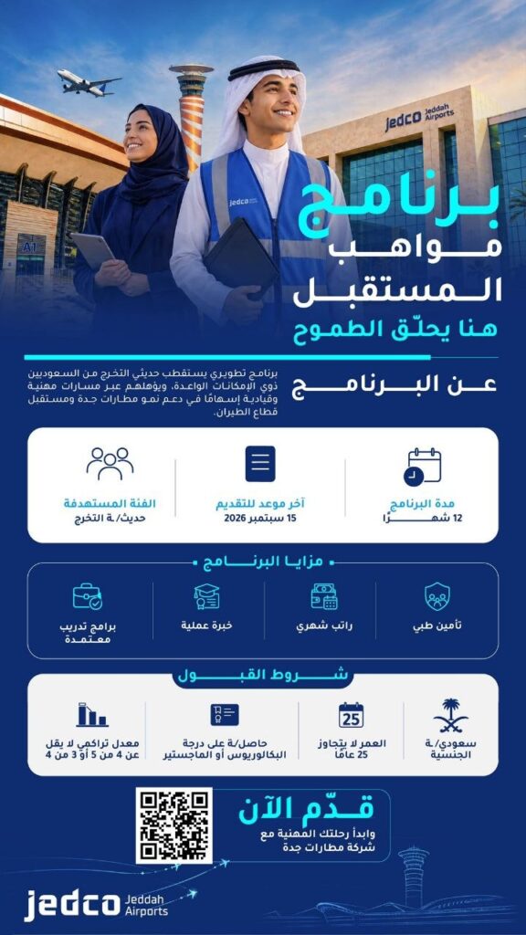 (🔴) عاجل | شركة مطارات جدة تعلن (برنامج مواهب المستقبل) لحديثي التخرج من حملة البكالو […]