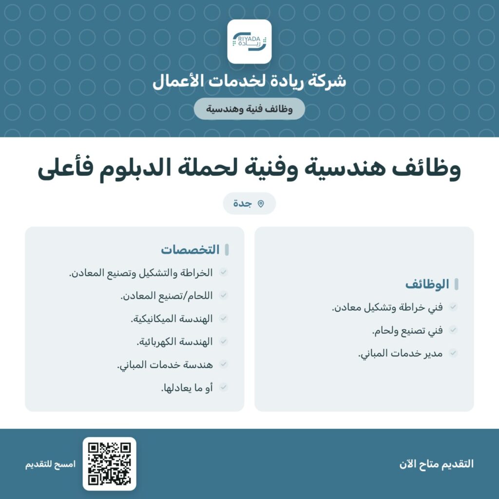 ⭕️ | شركة ريادة لخدمات الأعمال توفر وظائف هندسية وفنية لحملة الدبلوم فأعلى في جدةالتخ […]