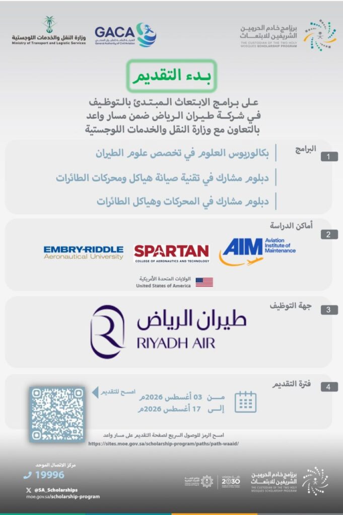 (🔴) عاجل | فتح باب التقديم في (ابتعاث طيران الرياض) المبتدئ بالتوظيف (لحملة الثانوية) […]