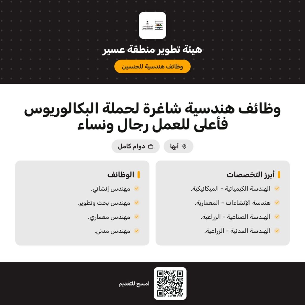 🔴 | (وظائف هندسية حكومية) هيئة تطوير منطقة عسير تعلن وظائف شاغرة لحملة البكالوريوس فأ […]