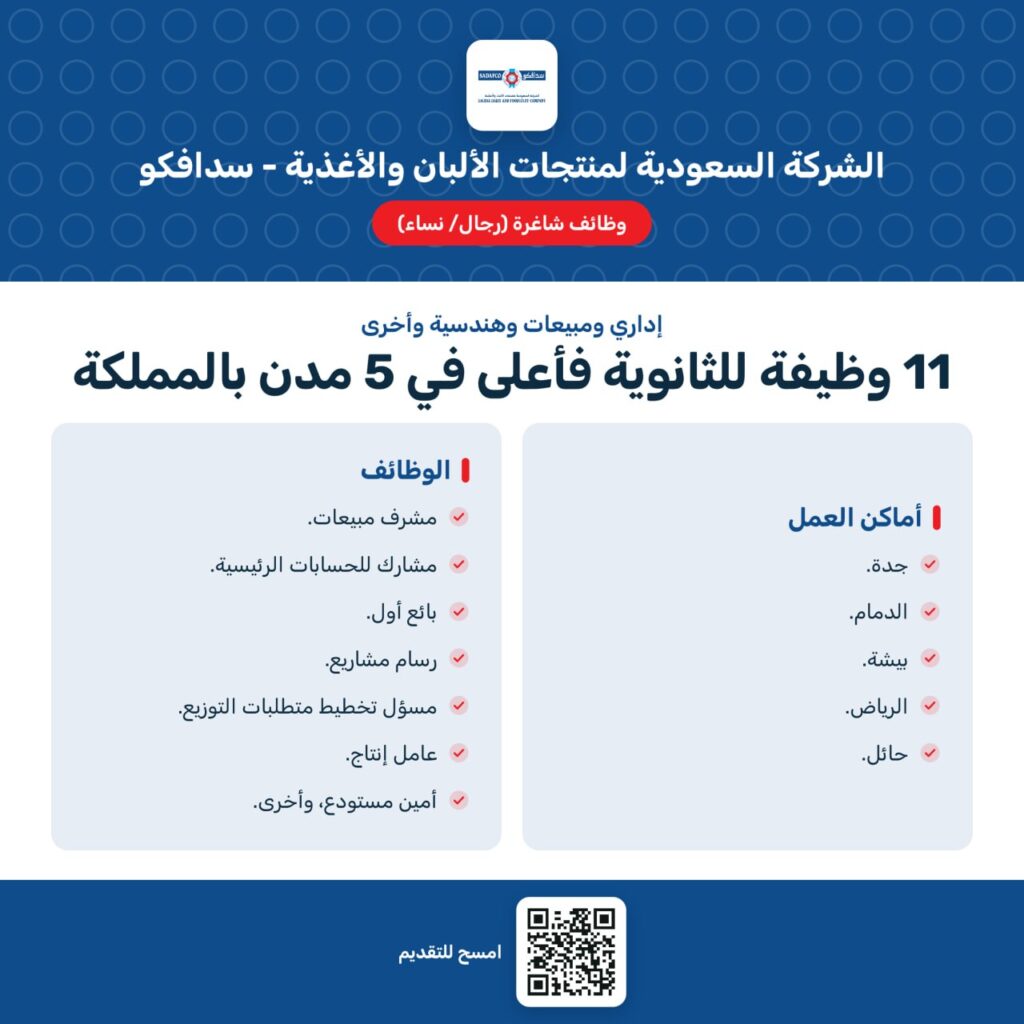 🔴 | شركة سدافكو تعلن 11 وظيفة رجال ونساء في 5 مدن بالمملكة:📍مواقع العمل: (جدة – الدم […]