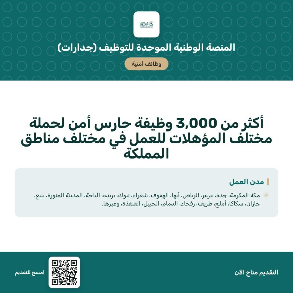🚨 هااام – أكثر من 3,000 وظيفة حارس أمن في (مختلف مناطق المملكة) برواتب تتجاوز (6,000  […]