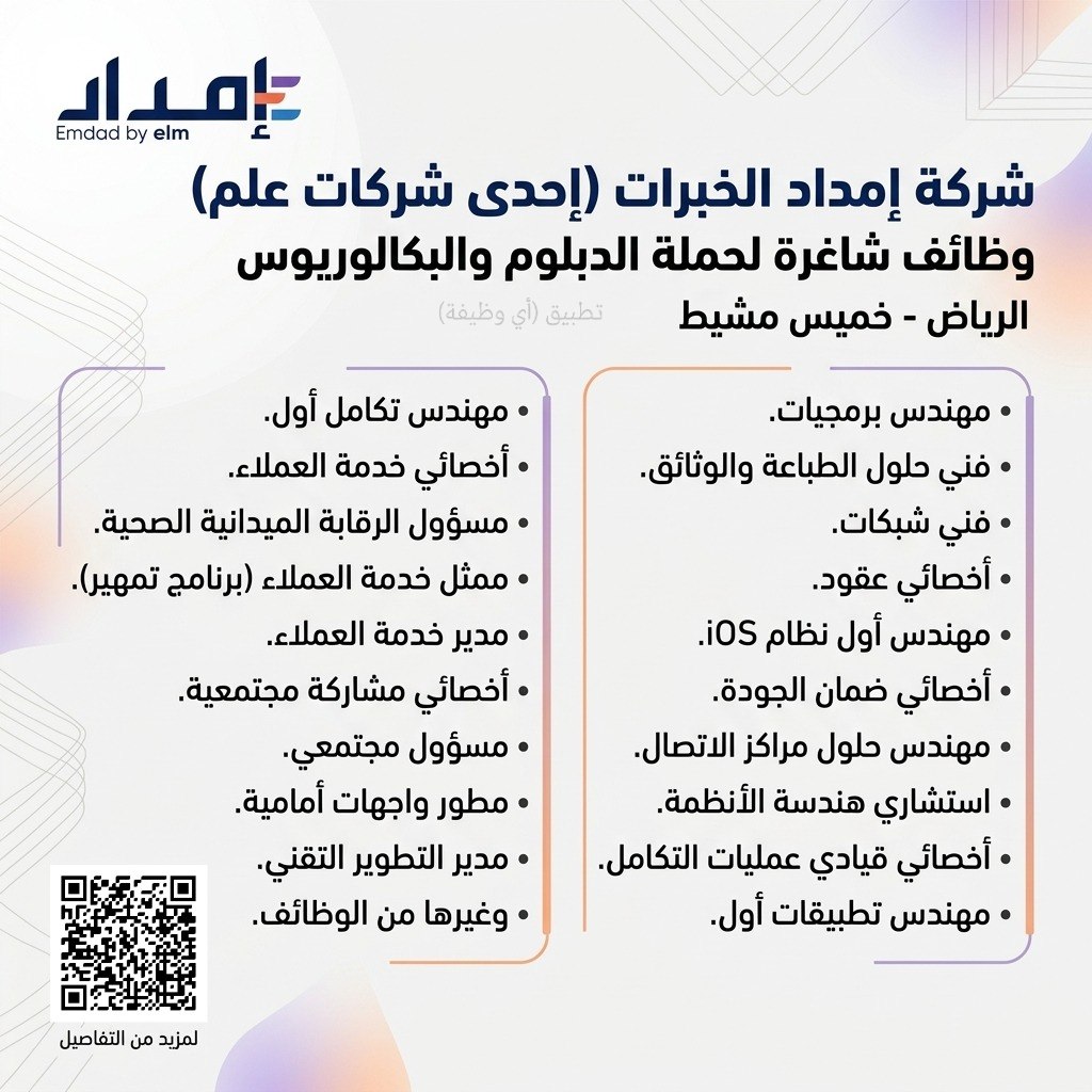 (🔴) وظائف شاغرة لدى (شركة إمداد الخبرات – إحدى شركات علم):📘 المؤهلات (الدبلوم – البك […]
