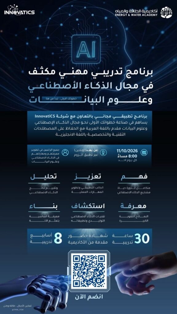 (🔴) أكاديمية الطاقة والمياه تعلن برنامج تدريبي مجاني (عن بُعد):▪️ التخصص (الذكاء الاص […]