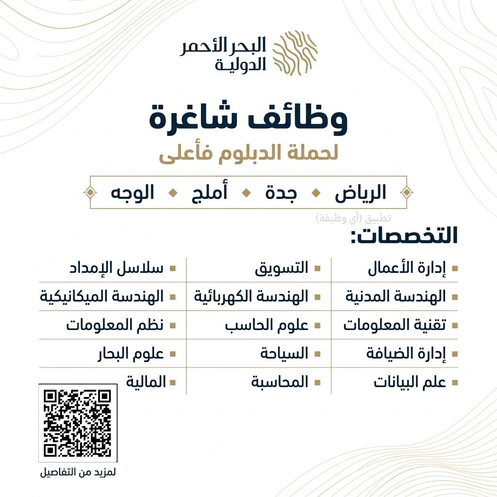 (🔴) وظائف شاغرة لحملة (الدبلوم فأعلى) لدى (شركة البحر الأحمر الدولية):▪️ المؤهلات (ال […]