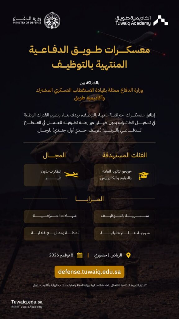 (🔴) عاجل (وزارة الدفاع) تعلن معسكرات دفاعية (منتهية بالتوظيف) بالتعاون مع أكاديمية طو […]