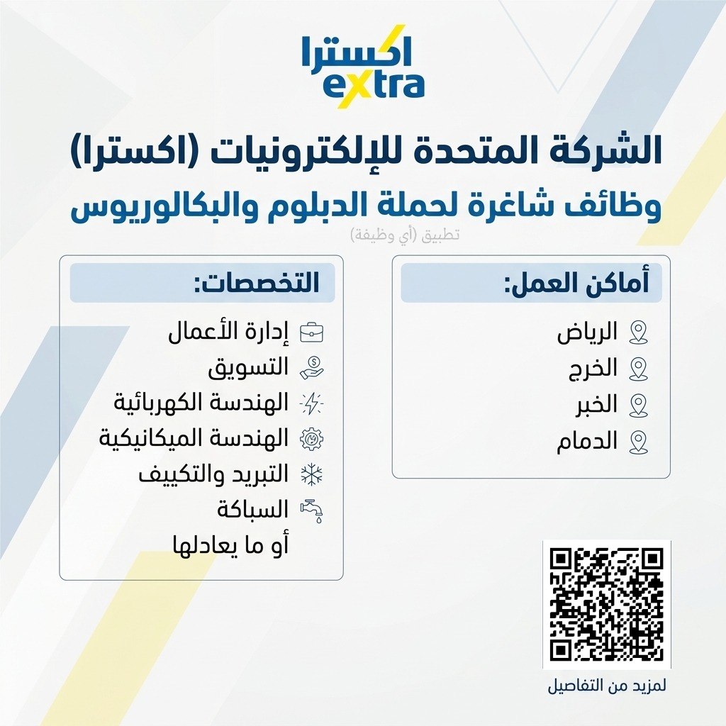 (🔴) فرص وظيفية متنوعة (دوام كامل وجزئي) لدى (شركة اكسترا):📘 المؤهلات المطلوبة (الدبل […]